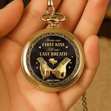 Load image into Gallery viewer, Personalized Gold Pocket Watch Custom Name Anniversary Gift