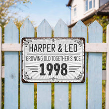 Load image into Gallery viewer, Personalized Vintage Sunburst Floral Metal Sign Custom Name Gift for Couples