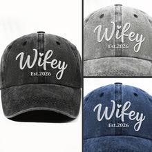 Load image into Gallery viewer, Personalized Washed Denim Cap Customized Heart Text Gift for Couples