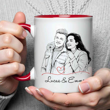 Load image into Gallery viewer, Personalized Couple Sketch Accent Mug Custom Love Story Gift
