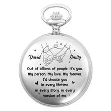 Load image into Gallery viewer, Personalized Silver Plated Pocket Watch Unique Couple Gift