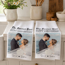 Load image into Gallery viewer, Personalized Anniversary Kitchen Towel Custom Photo Gift for Couples