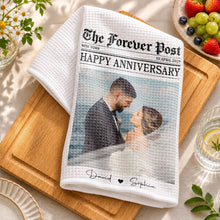 Load image into Gallery viewer, Personalized Anniversary Kitchen Towel Custom Photo Gift for Couples