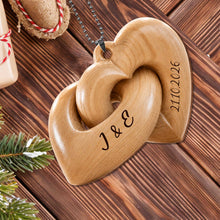 Load image into Gallery viewer, Personalized Interlocking Hearts Wood Ornament Custom Gift for Couples