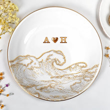 Load image into Gallery viewer, Personalized Ceramic Jewelry Dish Ocean Wave Heart Gift for Couples