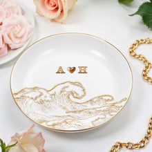 Load image into Gallery viewer, Personalized Ceramic Jewelry Dish Ocean Wave Heart Gift for Couples