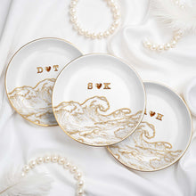 Load image into Gallery viewer, Personalized Ceramic Jewelry Dish Ocean Wave Heart Gift for Couples