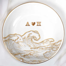Load image into Gallery viewer, Personalized Ceramic Jewelry Dish Ocean Wave Heart Gift for Couples