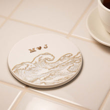 Load image into Gallery viewer, Personalized Ceramic Coaster with Ocean Wave Design Gift for Couples