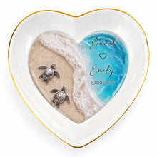 Load image into Gallery viewer, Personalized Heart-Shaped Jewelry Dish Custom Name Ocean Design Gift for Couples
