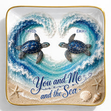 Load image into Gallery viewer, Personalized Ceramic Jewelry Dish Custom Turtles Heart Ocean Gift for Couples