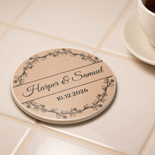 Load image into Gallery viewer, Personalized Floral Wreath Ceramic Coaster Custom Name & Date Gift