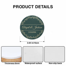 Load image into Gallery viewer, Personalized Floral Wreath Ceramic Coaster Custom Name & Date Gift