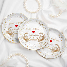Load image into Gallery viewer, Personalized Ceramic Jewelry Dish with Heart Beach Crabs for Couples
