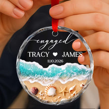 Load image into Gallery viewer, Personalized Beach-Themed Glass Circle Ornament for Couples Engagement Gift