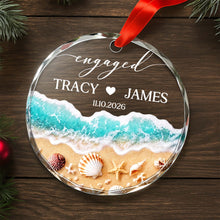 Load image into Gallery viewer, Personalized Beach-Themed Glass Circle Ornament for Couples Engagement Gift