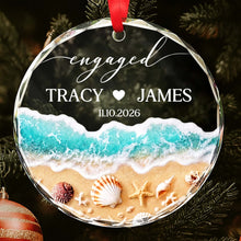 Load image into Gallery viewer, Personalized Beach-Themed Glass Circle Ornament for Couples Engagement Gift