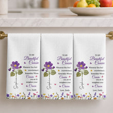 Load image into Gallery viewer, Personalized Kitchen Towel Gift for Cousin with Floral Design