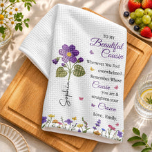 Load image into Gallery viewer, Personalized Kitchen Towel Gift for Cousin with Floral Design
