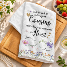 Load image into Gallery viewer, Personalized Kitchen Towel with Birth Month Flowers for Cousins