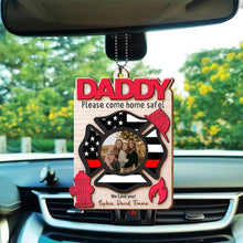Load image into Gallery viewer, Personalized Firefighter Wood Ornament Custom Photo Gift for Dad