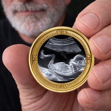 Load image into Gallery viewer, Personalized Baby Bump Ultrasound Photo Coin Custom Keepsake Gift for Dad
