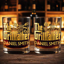 Load image into Gallery viewer, Personalized Custom Whiskey Glass Gift for Dad with Flames Design
