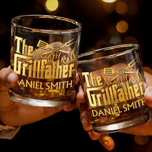 Load image into Gallery viewer, Personalized Custom Whiskey Glass Gift for Dad with Flames Design