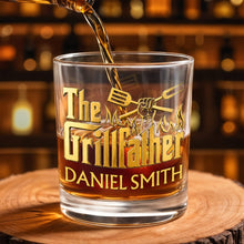 Load image into Gallery viewer, Personalized Custom Whiskey Glass Gift for Dad with Flames Design