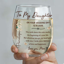 Load image into Gallery viewer, Personalized Stemless Wine Glass Custom Name Gift for Daughter Wedding Day