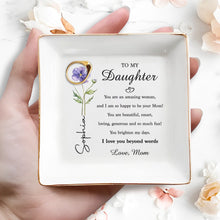 Load image into Gallery viewer, Personalized Ceramic Jewelry Dish Birth Month Flower Gift for Daughter