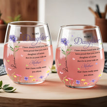 Load image into Gallery viewer, Personalized Stemless Wine Glass Custom Birth Month Flowers Gift for Daughter