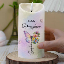 Load image into Gallery viewer, Personalized LED Candle with Birth Month Flowers Custom Gift for Daughter