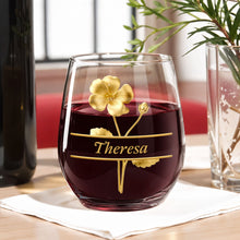 Load image into Gallery viewer, Personalized Wine Glass Gift for Daughter with Gold Flower Design