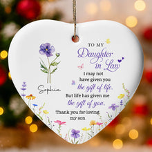 Load image into Gallery viewer, Personalized Heart-Shaped Ceramic Ornament Custom Birth Month Flowers Gift for Daughter-in-Law