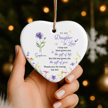 Load image into Gallery viewer, Personalized Heart-Shaped Ceramic Ornament Custom Birth Month Flowers Gift for Daughter-in-Law