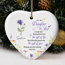 Load image into Gallery viewer, Personalized Heart-Shaped Ceramic Ornament Custom Birth Month Flowers Gift for Daughter-in-Law