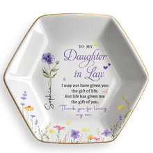 Load image into Gallery viewer, Personalized Hexagonal Ceramic Jewelry Dish Custom Flower Gift for Daughter-in-Law