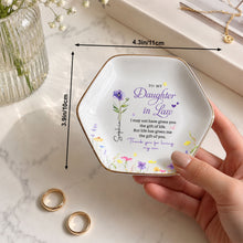 Load image into Gallery viewer, Personalized Hexagonal Ceramic Jewelry Dish Custom Flower Gift for Daughter-in-Law
