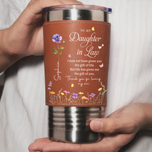 Load image into Gallery viewer, Personalized Leather Tumbler Custom Birth Month Flowers Gift for Daughter-In-Law