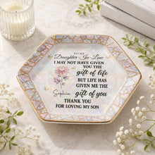 Load image into Gallery viewer, Personalized Ceramic Jewelry Dish Custom Name Hexagon Gift for Daughter-in-Law