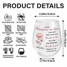 Load image into Gallery viewer, Personalized Stemless Wine Glass Birth Month Flower Gift for Daughter-in-Law