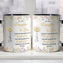 Load image into Gallery viewer, Personalized Accent Mug Custom Birth Month Flowers Gift for Daughter in Law