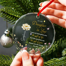 Load image into Gallery viewer, Personalized Glass Circle Ornament Custom Flowers for Daughter-in-Law