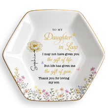 Load image into Gallery viewer, Personalized Hexagonal Jewelry Dish Custom Birth Month Flowers Gift for Daughter-In-Law