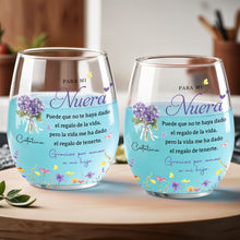 Load image into Gallery viewer, Personalized Stemless Wine Glass Custom Birth Month Flowers Gift for Daughter-in-Law