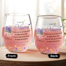 Load image into Gallery viewer, Personalized Stemless Wine Glass Custom Birth Month Flowers Gift for Daughter-in-Law