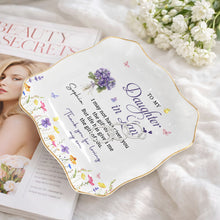 Load image into Gallery viewer, Personalized Lace Jewelry Dish with Birth Month Flowers Gift for Daughter-in-Law