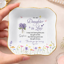 Load image into Gallery viewer, Personalized Lace Jewelry Dish with Birth Month Flowers Gift for Daughter-in-Law