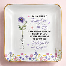 Load image into Gallery viewer, Personalized Ceramic Jewelry Dish Birth Month Flower Gift for Future Daughter-In-Law